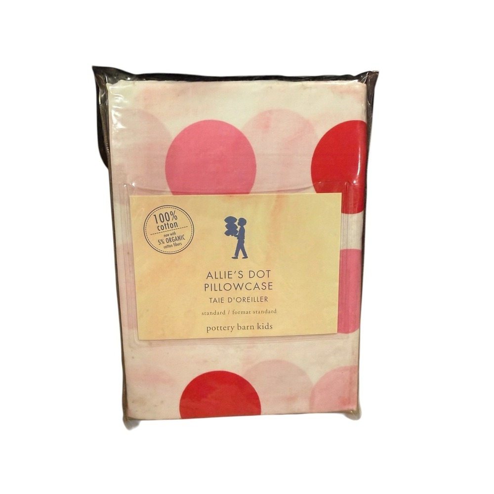 New Pottery Barn Kids PILLOWCASE Allie's‎ PINK Red POLKA Dot Standard